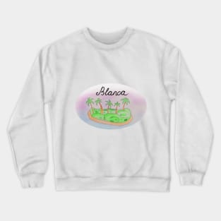 Blanca watercolor Island travel, beach, sea and palm trees. Holidays and rest, summer and relaxation Crewneck Sweatshirt